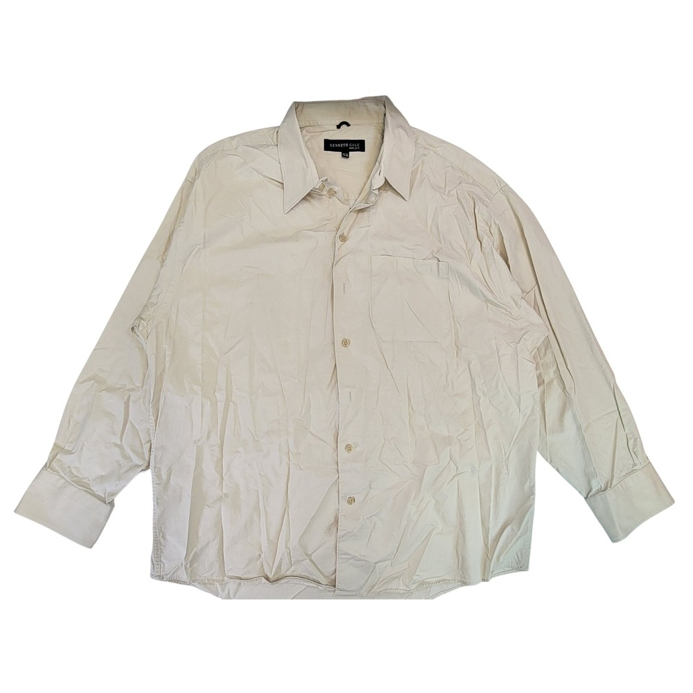 Kenneth Cole New York Mens Light Beige Button Up Dress Shirt Size 17.5-34/35‎
